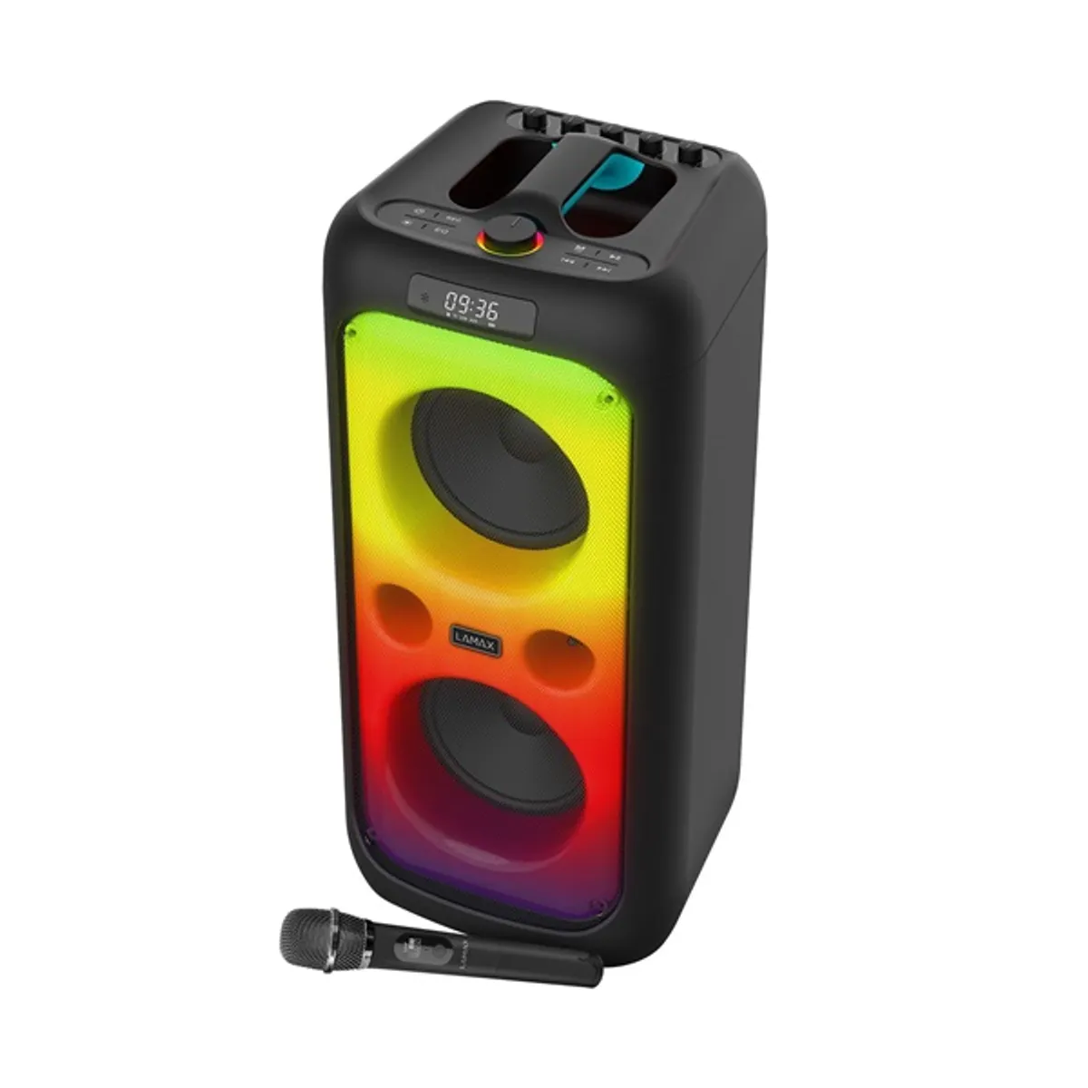 LAMAX LXPSMPK1PSNBA PartyKing1 Plus 100W bluetooth hangszóró 2x hangszóró modulok led party fény vezeték nélküli mikrofon aux bemenet #1