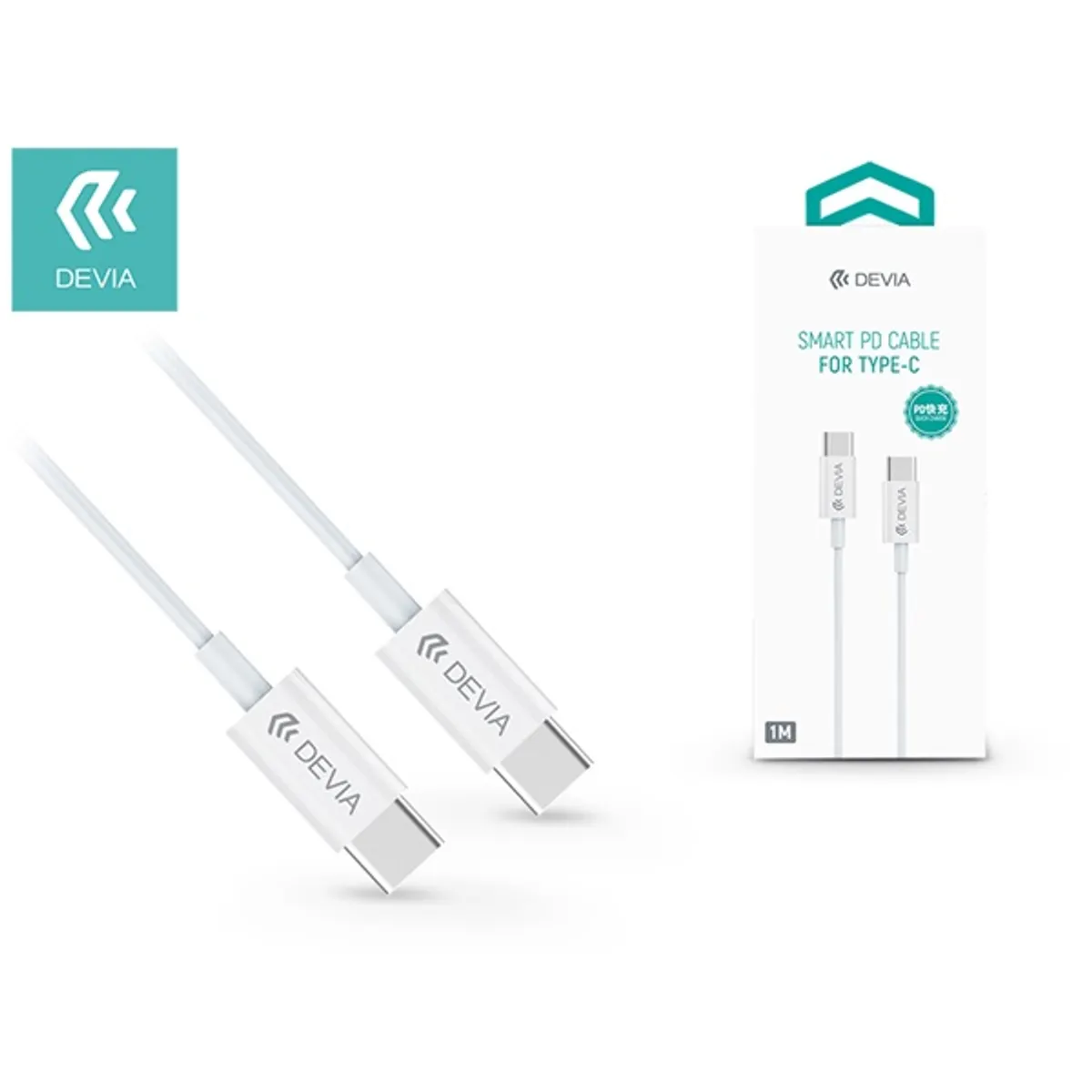 Devia ST325380 Smart PD Type-C adat- és töltőkábel Fehér 100 cm 3A USB Type-C #1