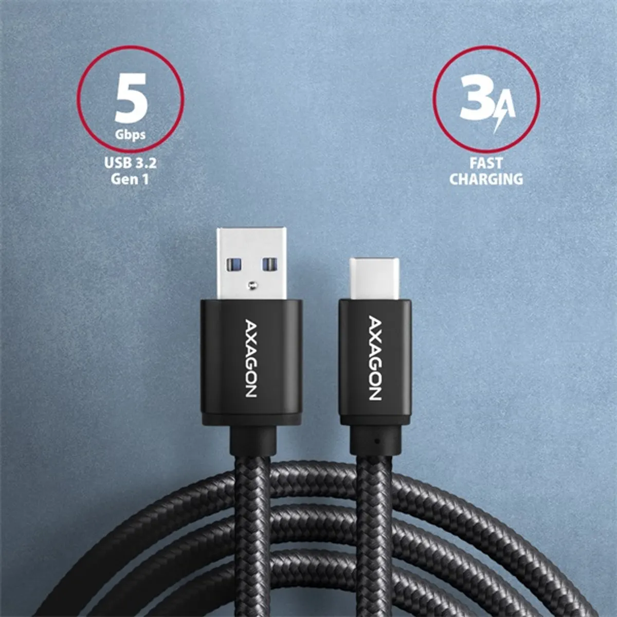 Axagon BUCM3-AM20AB Speed USB-C - USB-A adat- és töltőkábel 2m fekete #2