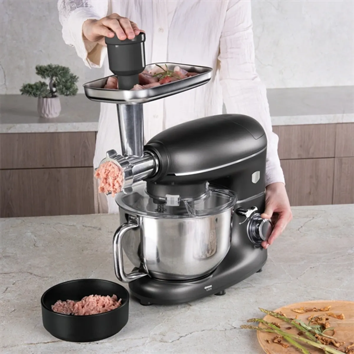 Berlinger Haus BH/9533 konyhai robotgép antracit 1500 W 7 l keverőtál, dagasztó, habverő, húsdaráló, bolygóforgatás, mixer, 6 fokozat #9
