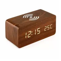 IRIS IRIS DC-100-OF-QI DC-100-OF-QI 15W Qi töltő, hangvezérlés, barna digitális óra, 3 ébresztési idő