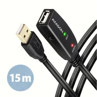 Axagon ADR-215 aktív USB hosszabbító kábel 15 m fekete USB A apa USB A anya