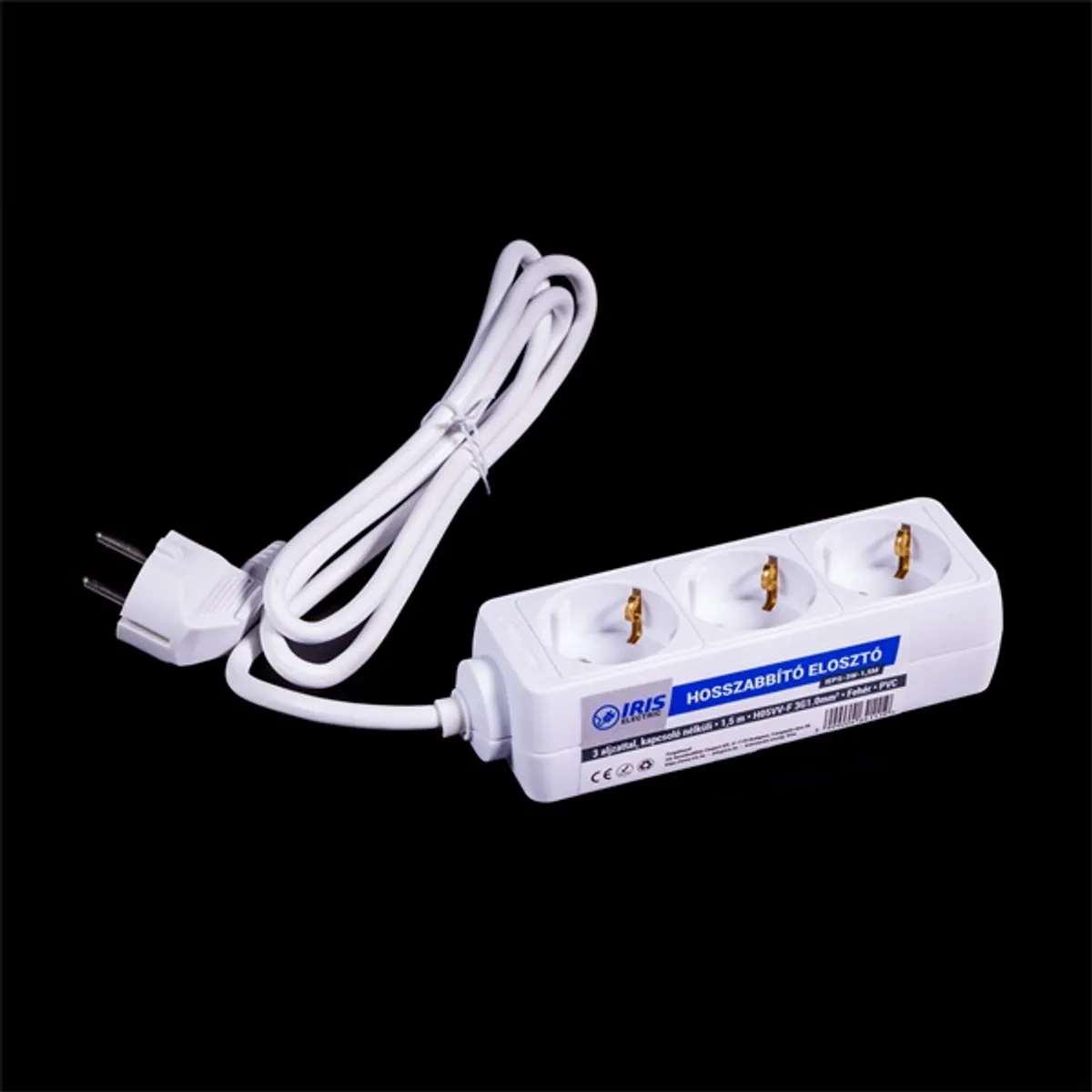 IRIS Electric IEPS-3W-1,5M hosszabbító elosztó 3 aljzattal SCHUKO, fehér, 1,5 m #1