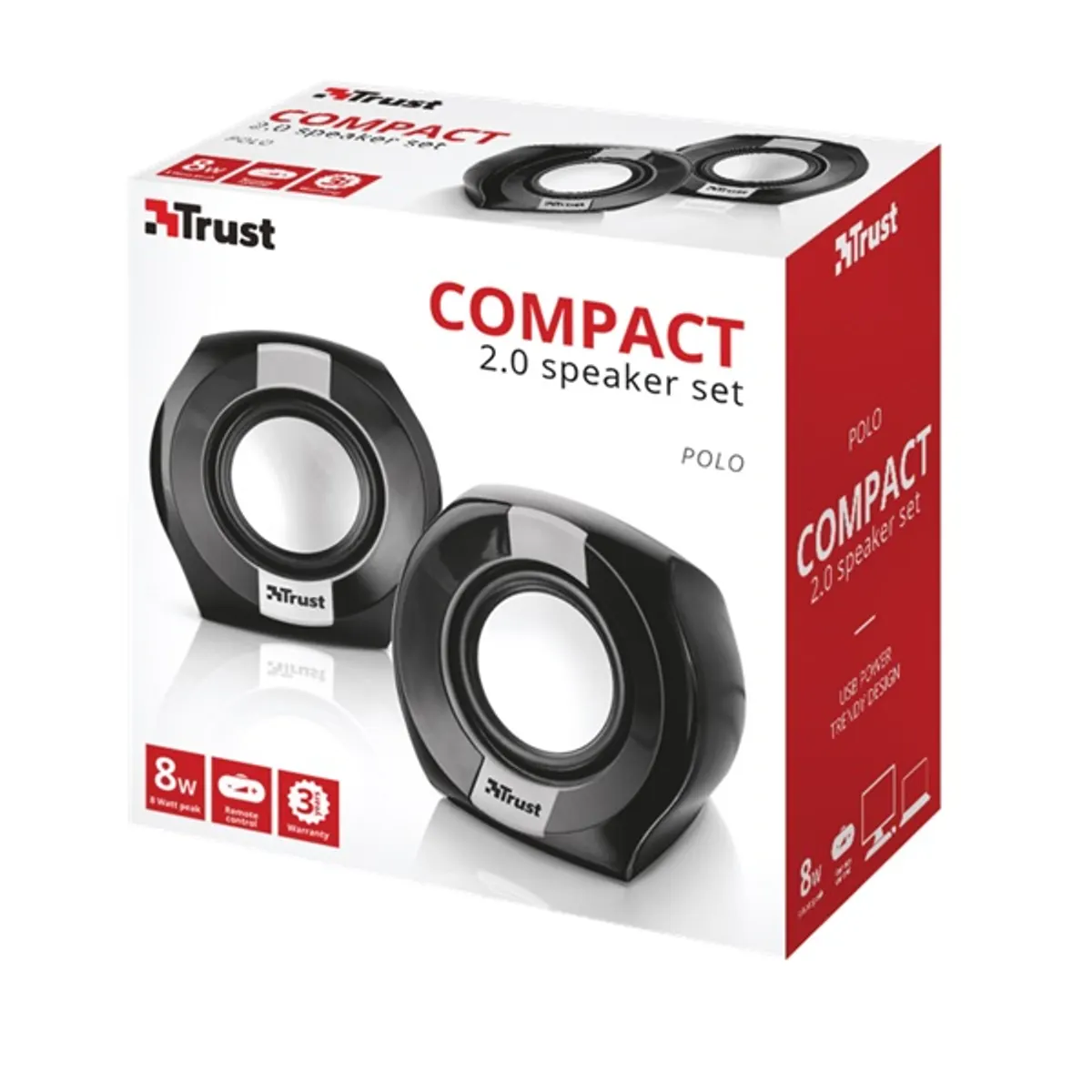 Trust 20943 Polo Compact 2.0 hangszóró szett Fekete 2x40 mm 150-20000 Hz 3,5 mm USB 4W RMS #5