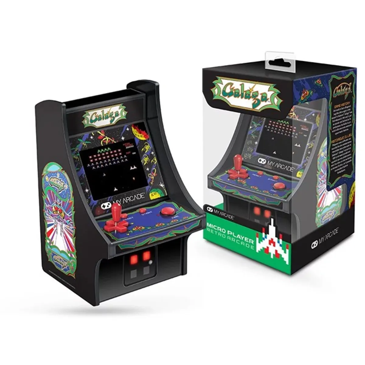 MY ARCADE DGUNL-3222 Galaga Micro Player 2,75" kijelző hordozható kivehető joystick 3,5 mm fejhallgató-csatlakozó micro-USB/AA táp #1
