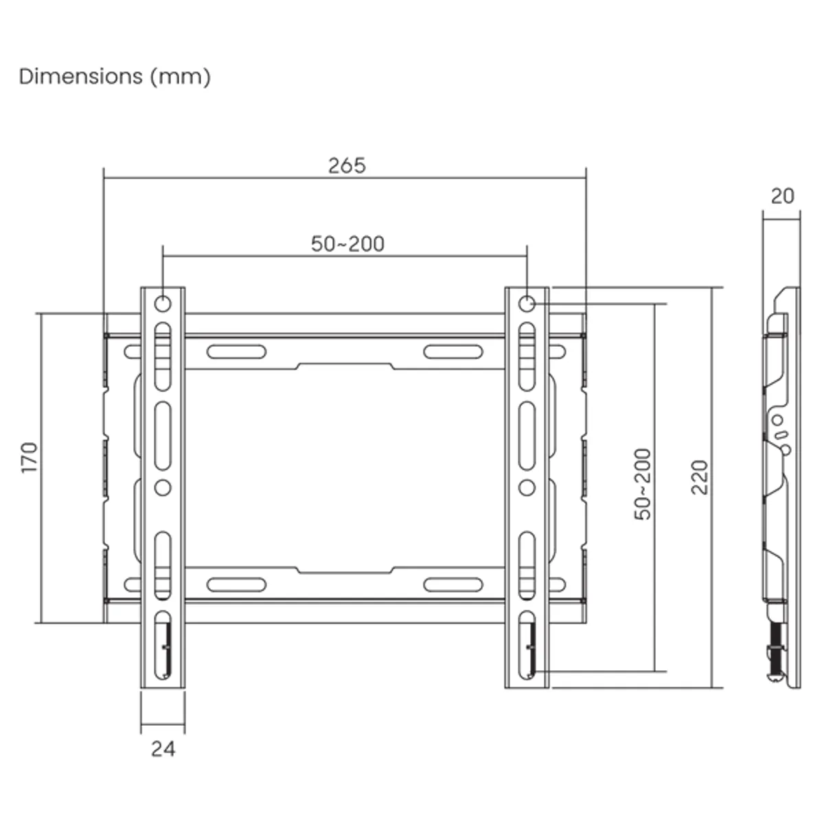 SBOX PLB-2222F-2 PLB-2222F-2 acél, műanyag fekete 50x50;200x200 23"-43" 20x265x220 mm levehető VESA lemez #5