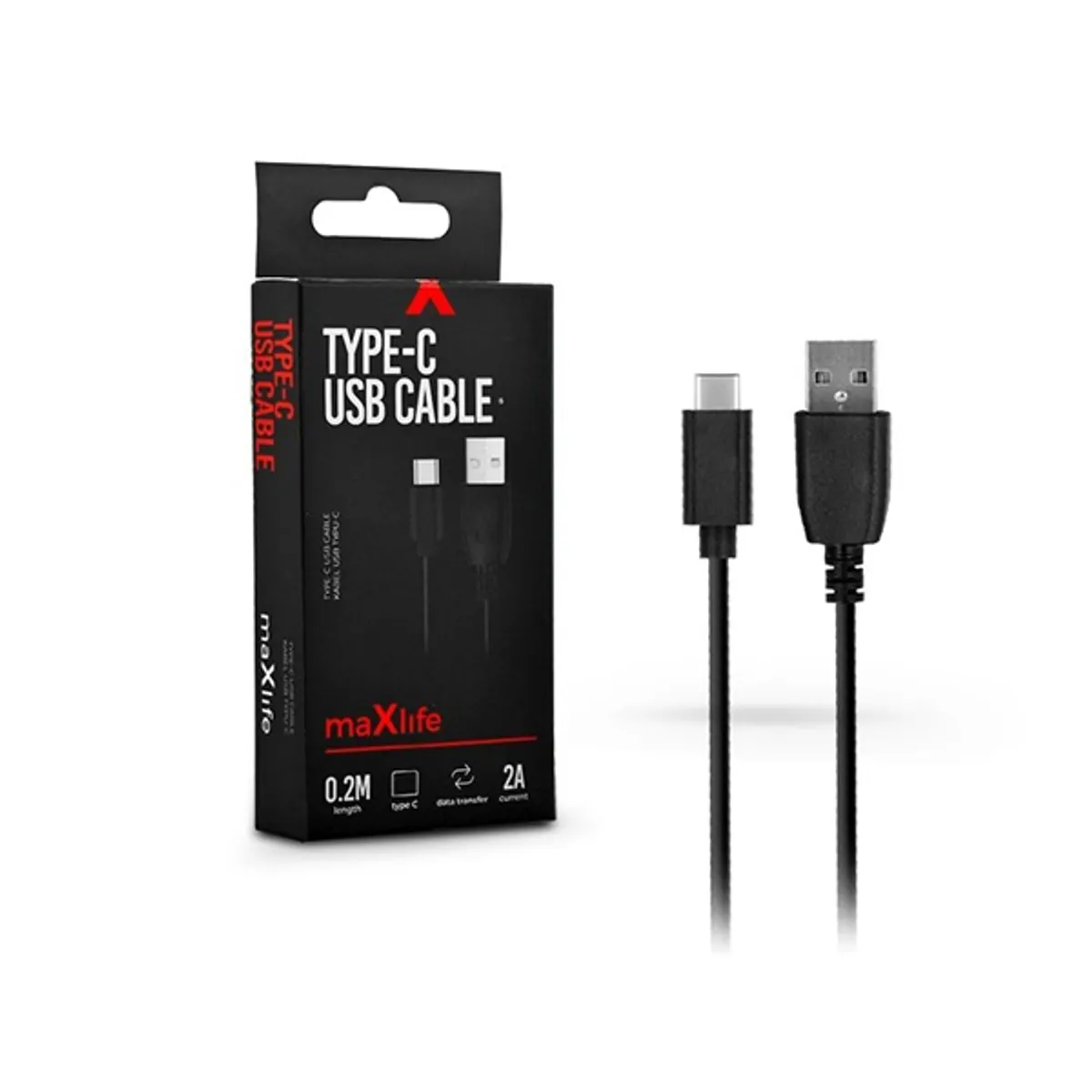 Maxlife TF-0066 adat- és töltőkábel USB-A és USB-C 0,2m fekete #1