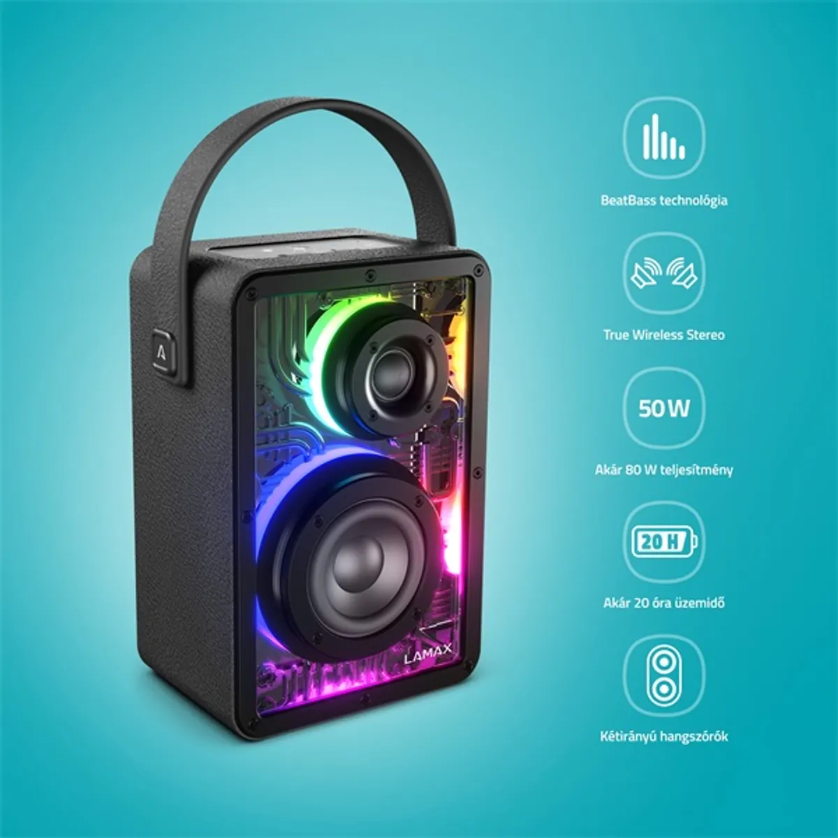 Lamax LXWSMCBRW1NBA CyberWave1 50W Bluetooth hangszóró IPX5 4000mAh #4