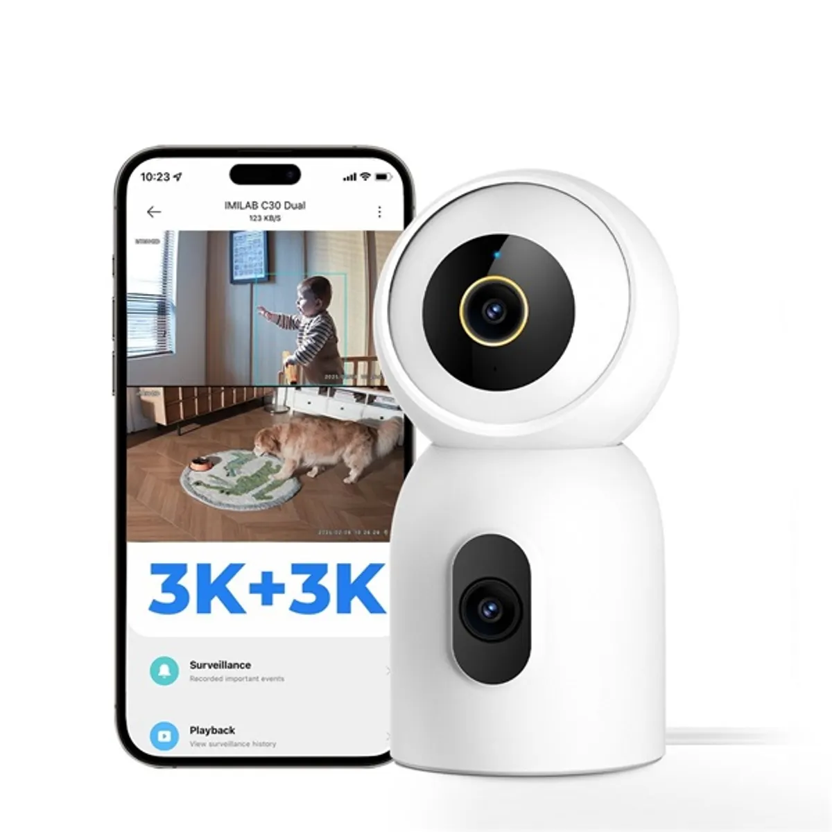 IMILAB CMSXJ111A C30 Dual 360° látószög, vezeték nélküli, PTZ, mikrofon, mozgásérzékelés, beépített IR LED, fehér #1