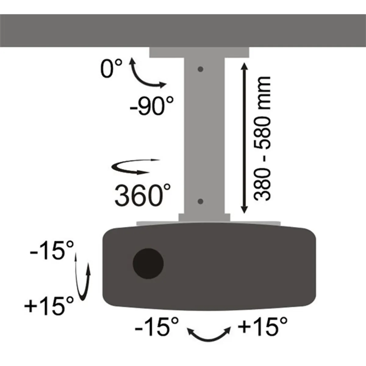 SBOX PM-18S projektortartó alumínium fehér 360 fok forgás 15 fok billentés 380-580 mm magasság 13,5 kg terhelhetőség #3