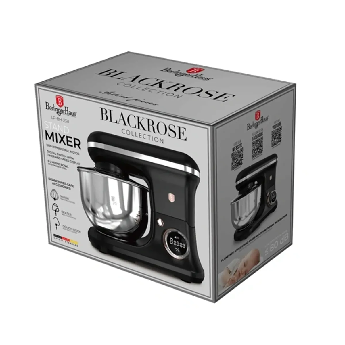 Berlinger Haus LP-BH-238 konyhai robotgép 1200 W 6L rozsdamentes acél tál 8 fokozat digitális időzítővel és kijelzővel matt fekete-rose gold #4