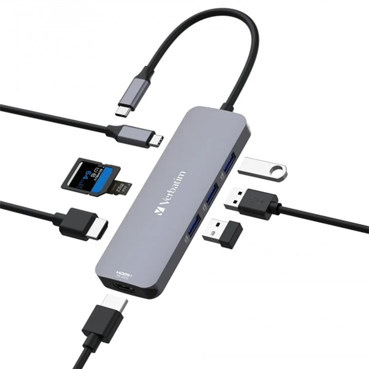 Verbatim 32151 CMH-08 8-port USB-C Pro Multiport Hub 2x HDMI 2x USB-A 3.2 Gen1 SD microSD USB-C PD 5 Gbps #2