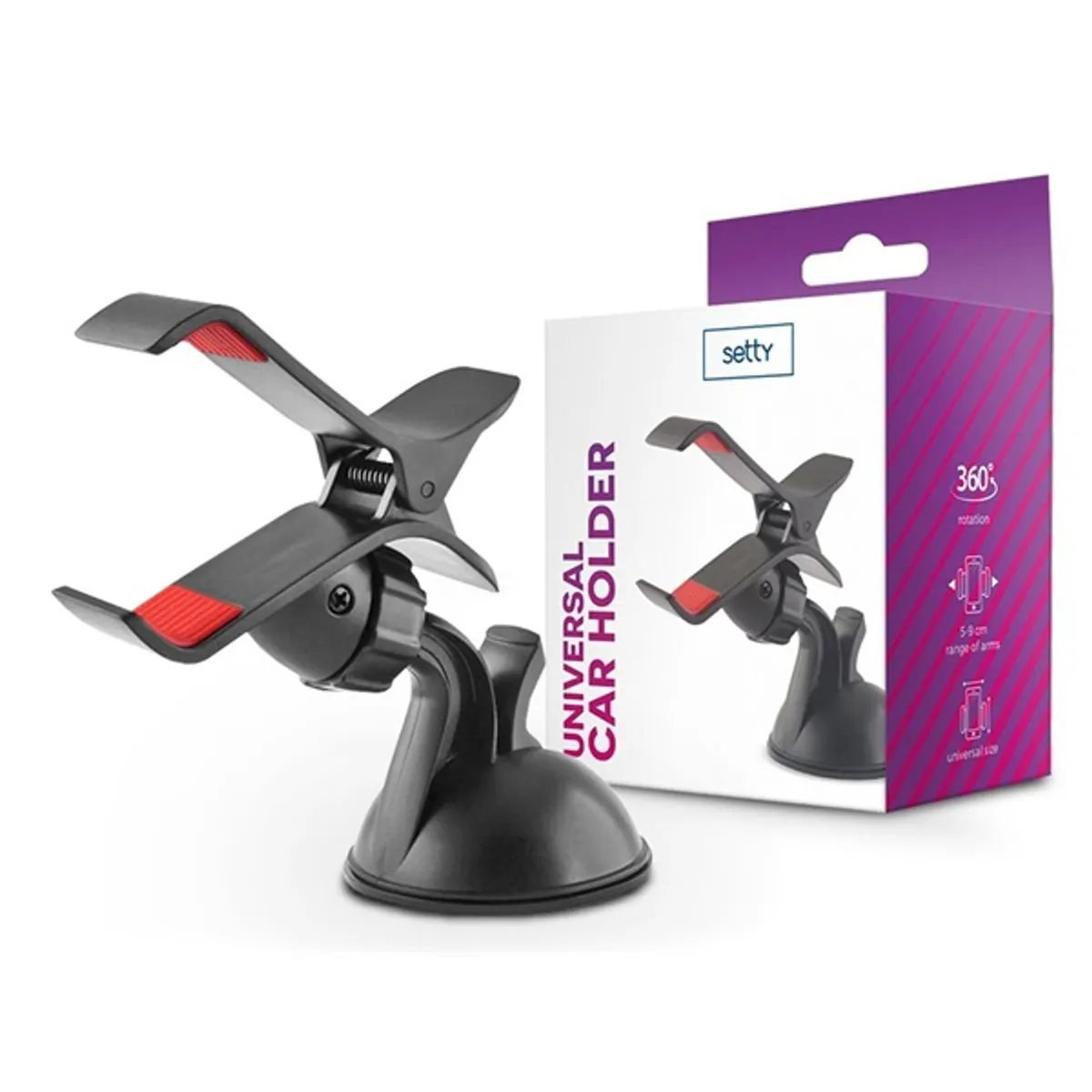 Setty TF-0056 univerzális autós telefontartó 360 fok forgatható fej 9 cm fesztávolság tapadókorongos #1