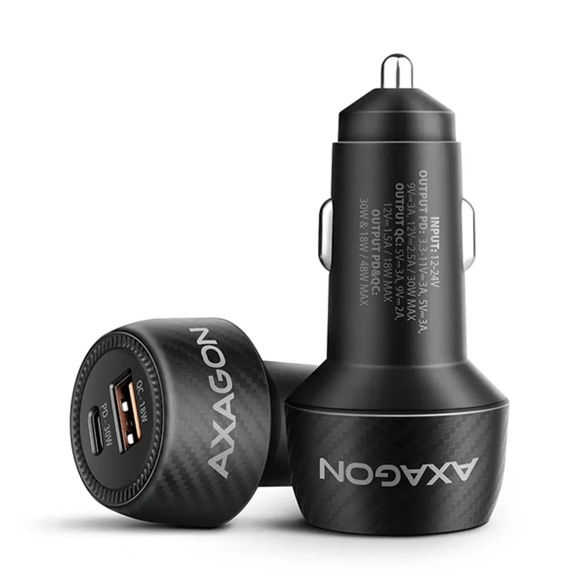 AXAGON PWC-PQ48 autós töltő 48W USB-C PD3.0 és USB-A QC3.0 18W, bemenet 12-24V, két kimenet #1