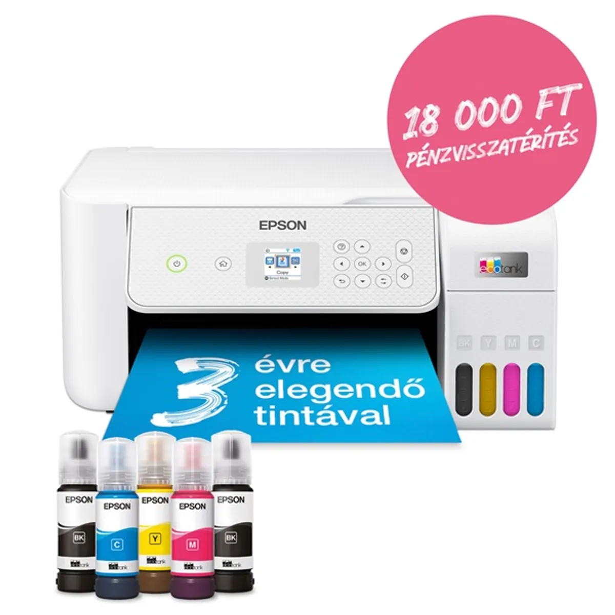 Epson C11CJ66427 EcoTank L3286 fehér színes multifunkciós tintasugaras, WiFi, USB 2.0, ePrint, eFax, Web, A4, bemeneti 100 lap, kimeneti 30 lap #1