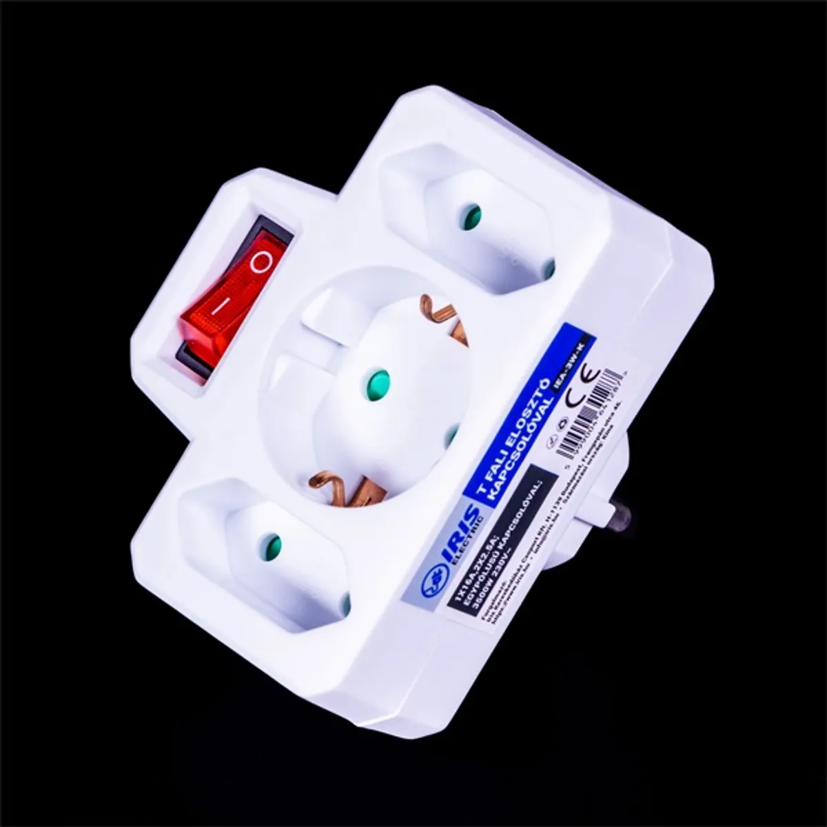 Iris Electric IEA-3W-K fali elosztó 3 aljzat 1 földelt 2 földeletlen kapcsolóval, 16 A, 200-250V, Műanyag ház, fehér #2
