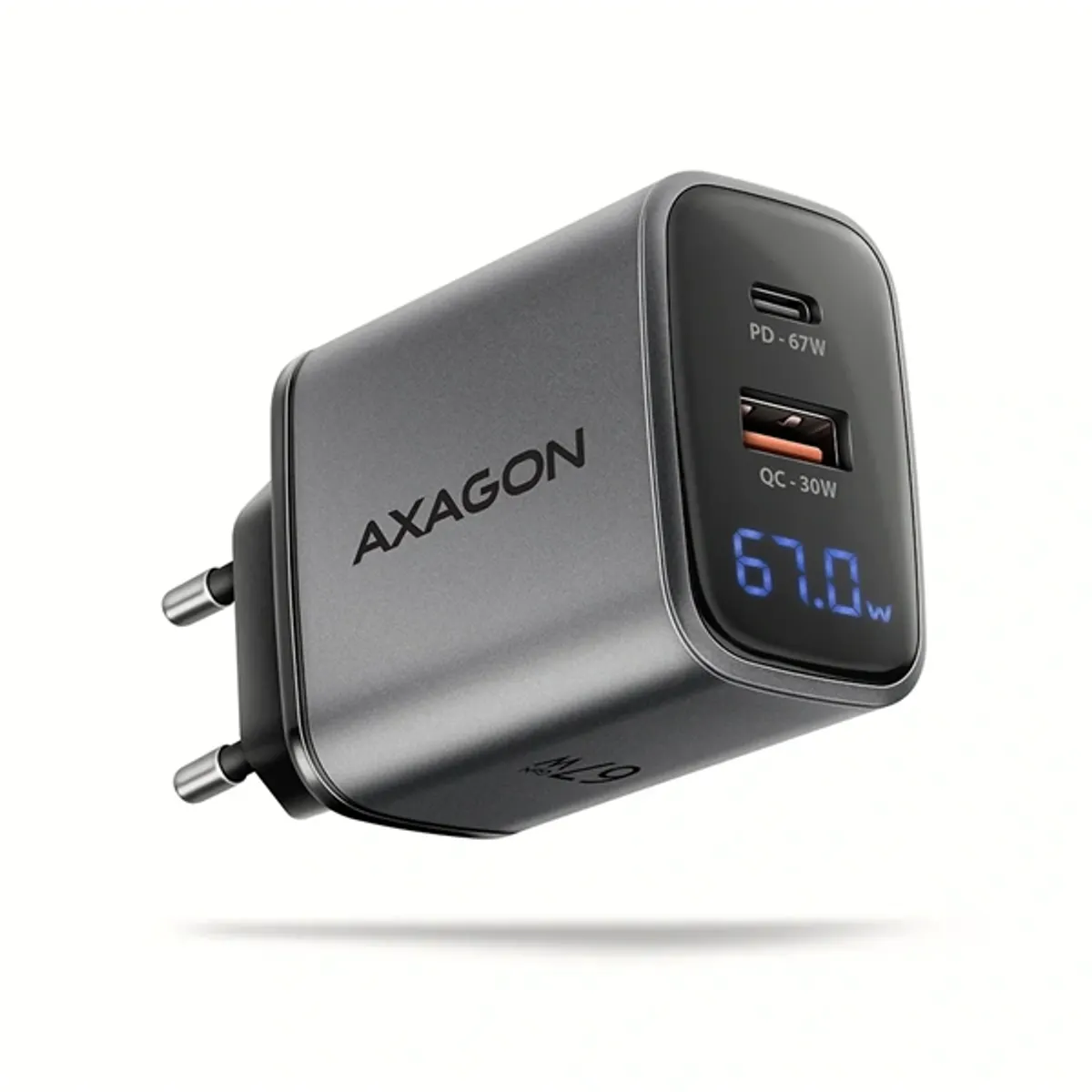 Axagon ACU-PQ67D GaN 67W töltő LCD kijelzővel 2 USB-C és 1 USB-A kimenet #1