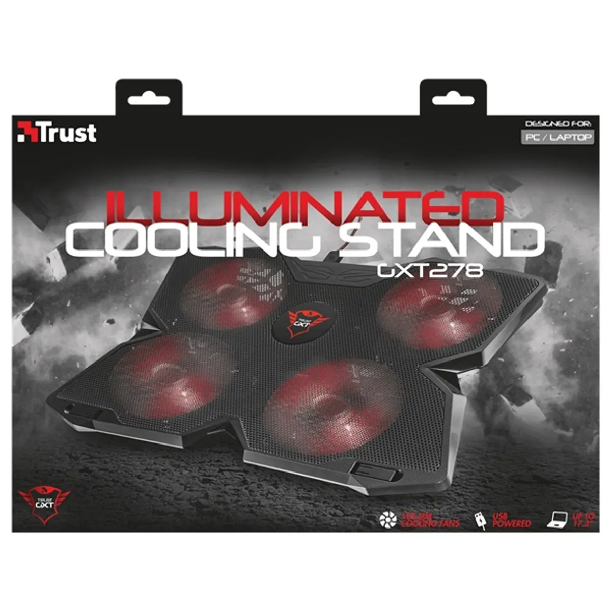 Trust 20817 GXT 278 Yozu notebook hűtőpad 4x120mm 1200 RPM csúszócsapágy USB hub 3 pozíció 17.3" #6