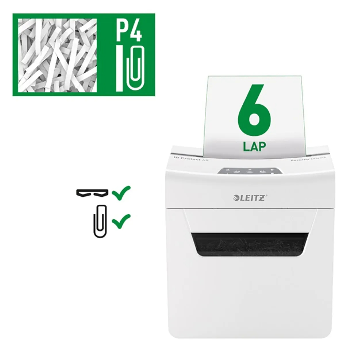 LEITZ 80900000 IQ Protect Premium 6X Fehér 6 lap 4x40mm 10 L P-4 gémkapcsok és tűzőkapcsok megsemmisítése #3