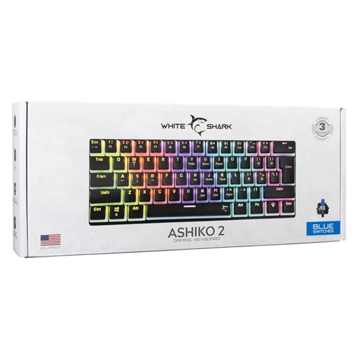 White Shark WS GK-2202-2B/BL-US Ashiko 2 US fekete kék kapcsoló mechanikus gamer billentyűzet #7