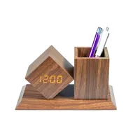 TOO PHC-330-DB digitális óra írószertartóval sötétbarna 17x8.5x8 cm 3xAAA USB kábel