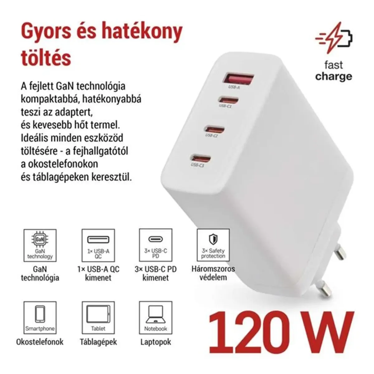 Emos V06G120 GaN PD 120 W USB-C USB-A 4 kimenet #2