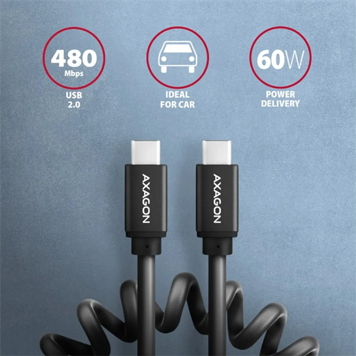 Axagon BUCM-CM20TB Twister USB-C adat- és töltőkábel 110 cm fekete #2