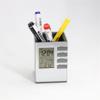 TOO PHC-100-S ezüst ébresztőóra írószertartóval hőmérséklet kijelzővel