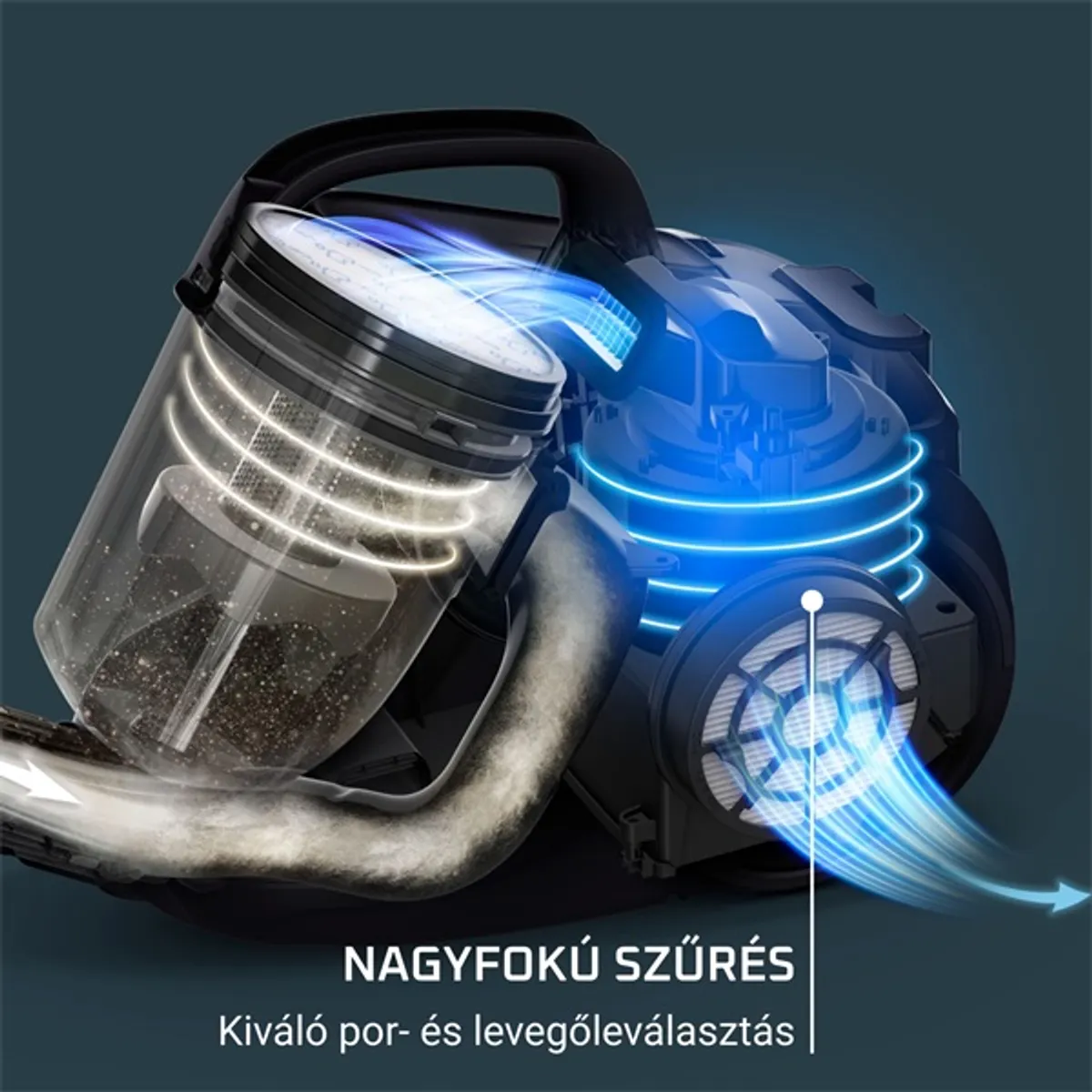 Rowenta 2211401339 Compact Power Cyclonic kék-fekete 750 W 1,5 l tartály 620 cm kábel 8,8 m hatótávolság 79 dB porzsáknélküli ciklon #7