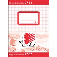 SÜNI 7500051000 A5 27-32 kockás füzet 210x150 32 lap 80 g per m2 álló fűzött papírfedél fehér piros