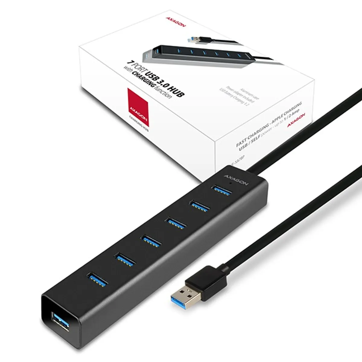 AXAGON HUE-SA7BP 7 portos USB 3.0 töltő hub 2A töltés minden porton USB Battery Charging 1.2 #6