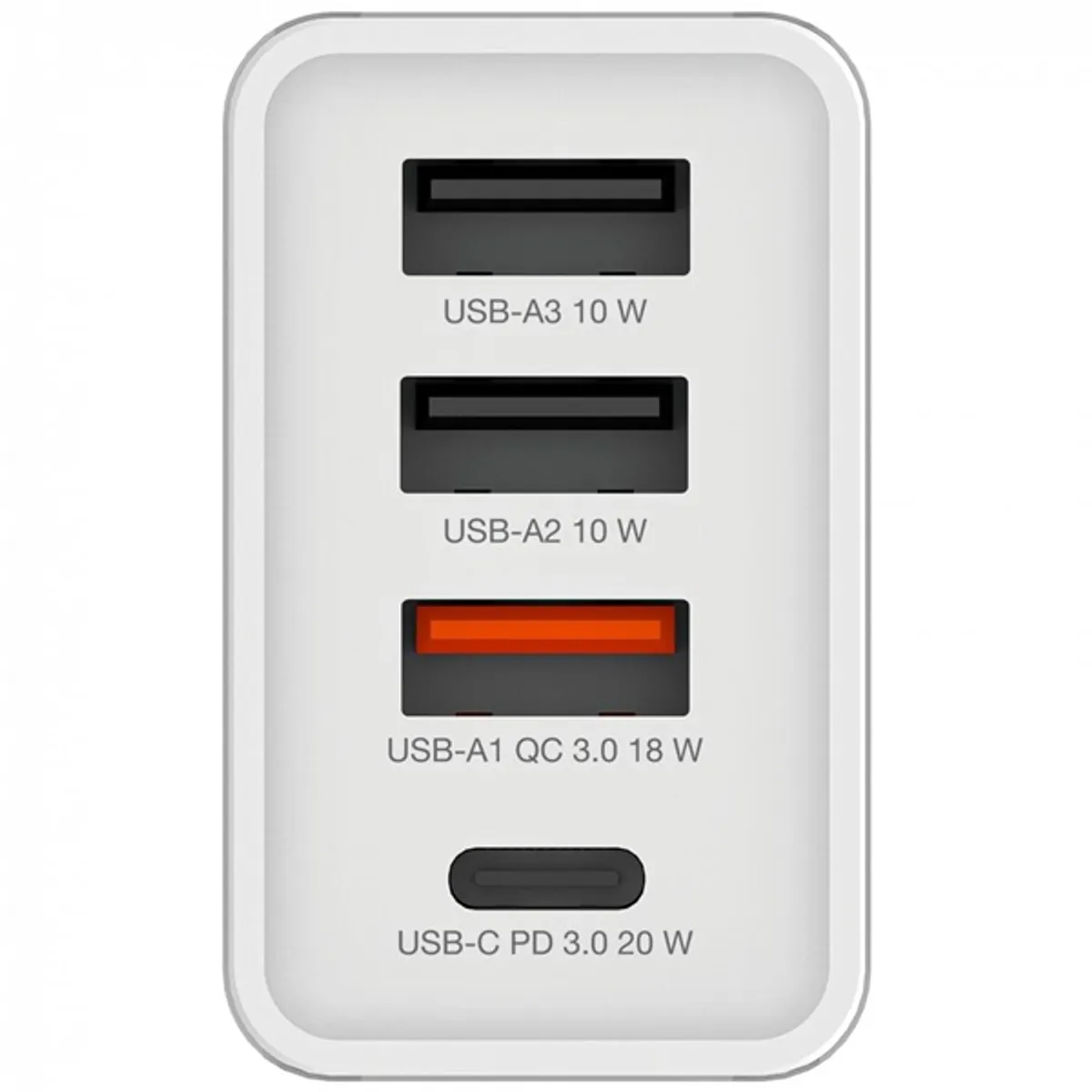 Verbatim 49701 30W 4-port USB fali töltő fehér 100-240V 1x USB-C PD 20W; 1x USB-A QC3.0 18W; 2x USB-A 10W #3