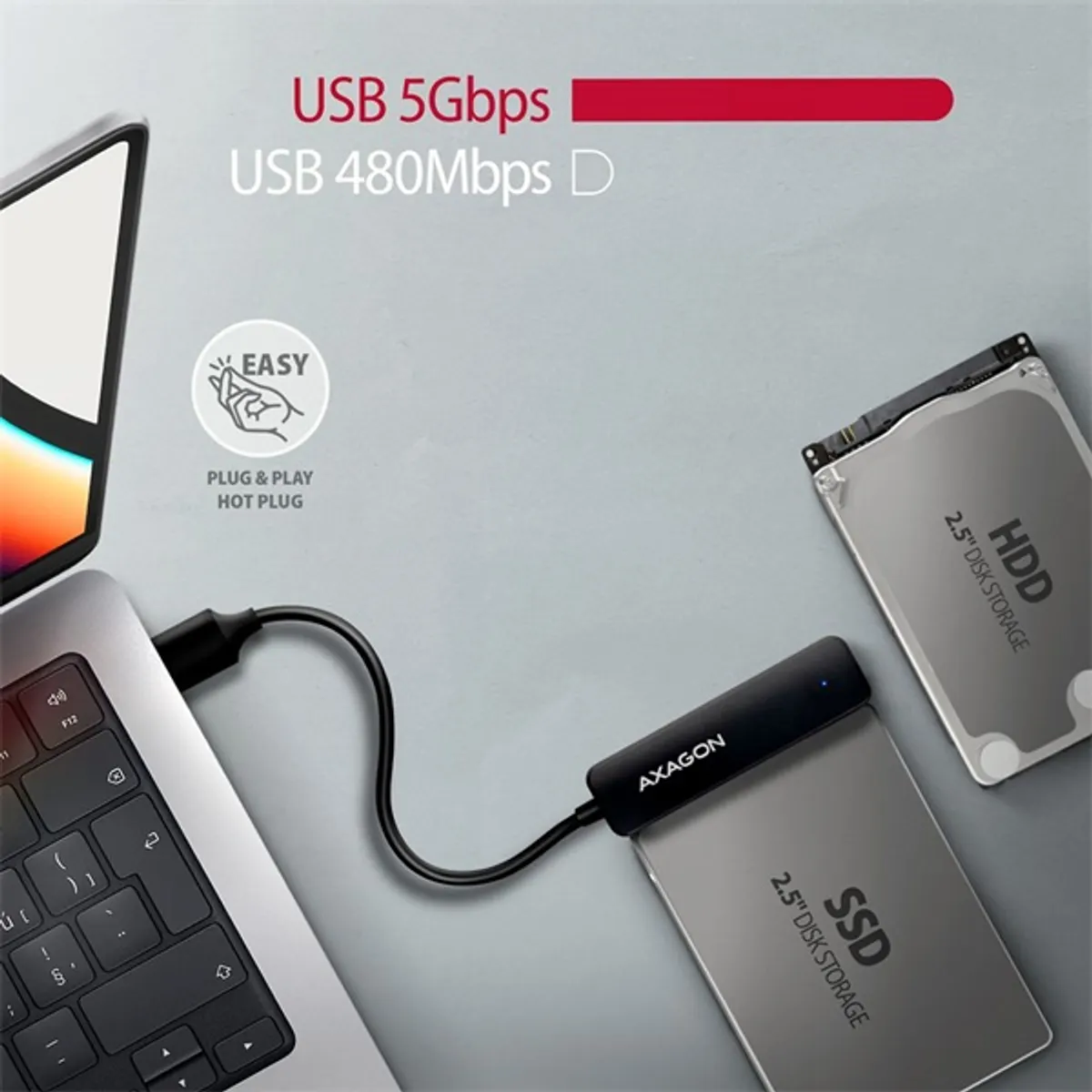 AXAGON ADSA-FP2A Slim USB-A 5Gbps SATA 2,5" SSD HDD adapter 20 cm fekete #3