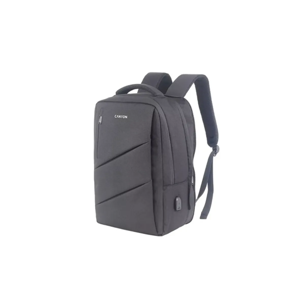 Canyon CNS-BPE5GY1 Hátizsák 15,6" notebook kompatibilitás, párnázott belső, poliészter, szürke, USB-A töltőport, 5 belső zseb #2