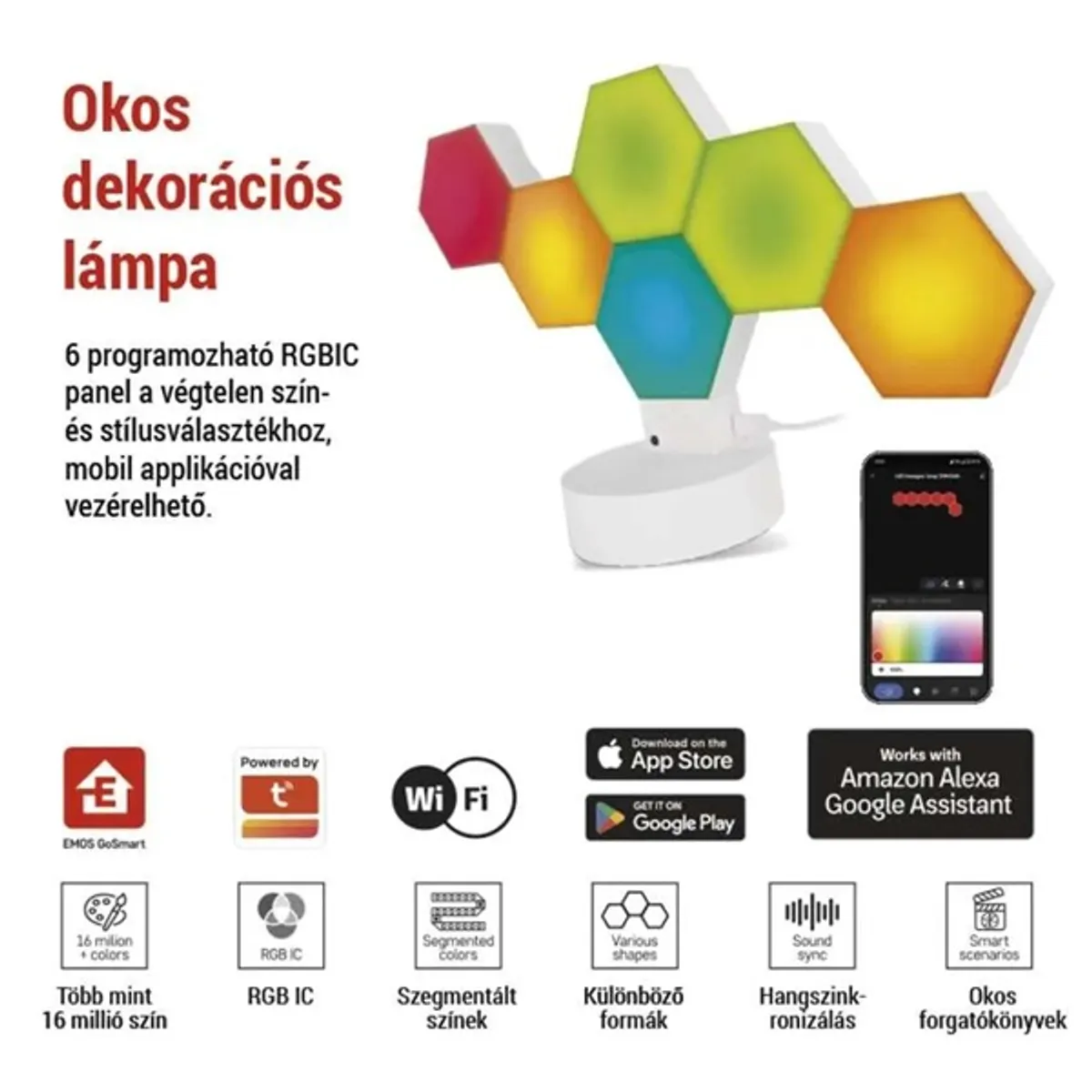 EMOS ZIW426R GoSmart Hexagon RGBIC LED WiFi BLE 5 V 1 m fehér dimmelhető IP20 #3